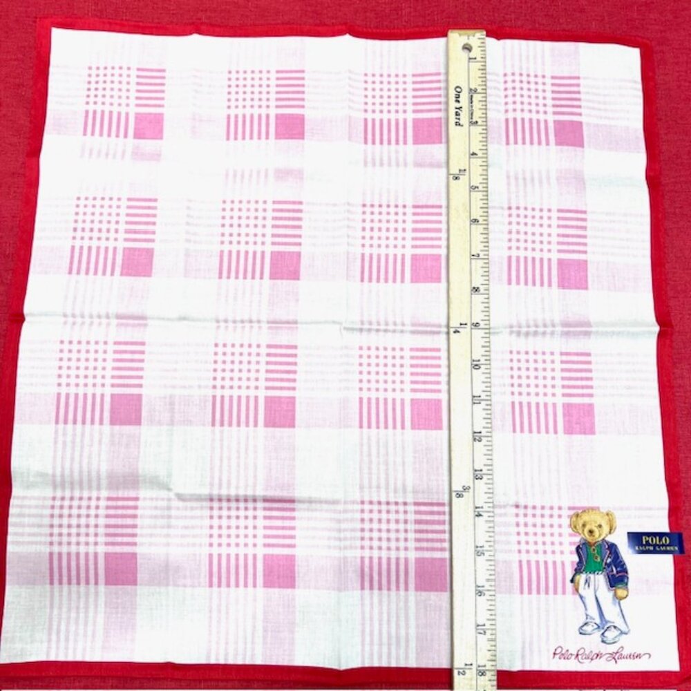 Polo Ralph Lauren Handkerchief /Mini Scarf 19" pink white check with bear(84) - Picture 6 of 14